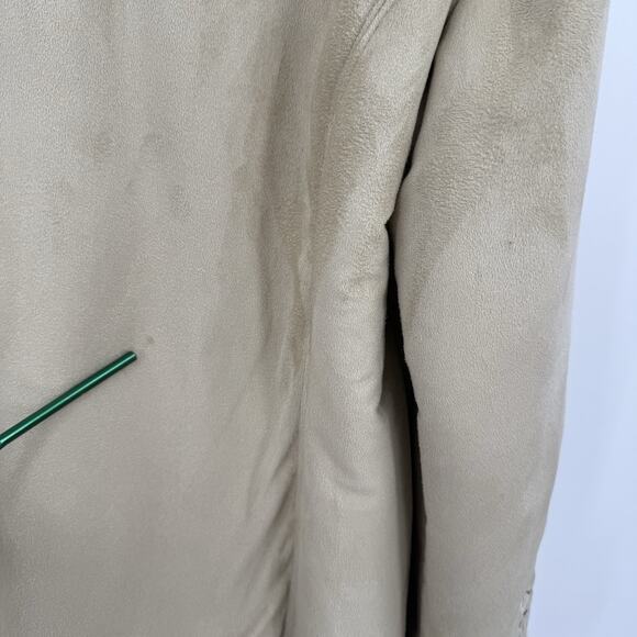 Embroidered Floral Faux Vegan Suede Sherpa Lined Boho Western Jacket Coat LARGE - Picture 10 of 11